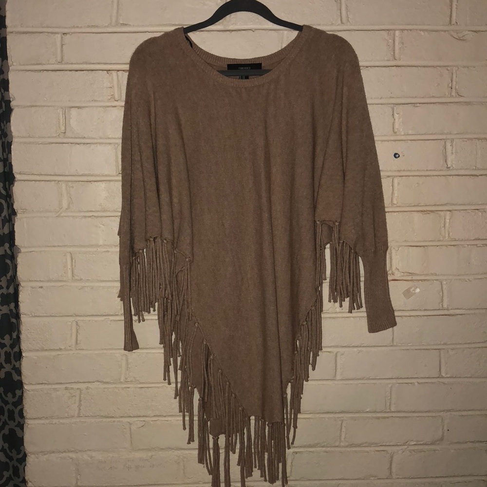 Forever 21 Brown Fringe Poncho